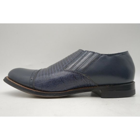 Stacy Adams Navy Blue Lizard Skin Print Leather Cap Toe Loafers Shoes Men\'s 7 D main image 10